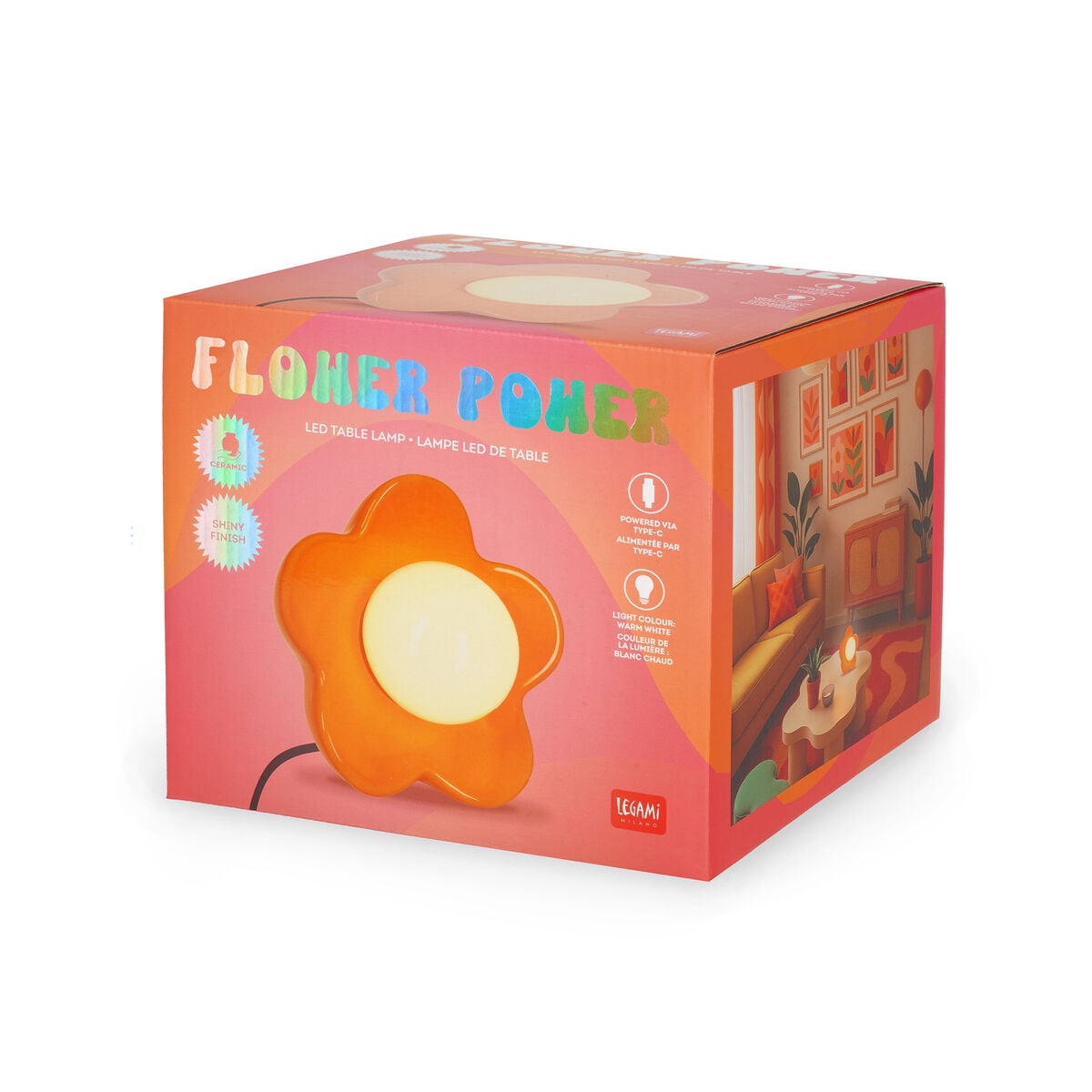 Legami - Shiny Orange Led Table Lamp - Flower Power