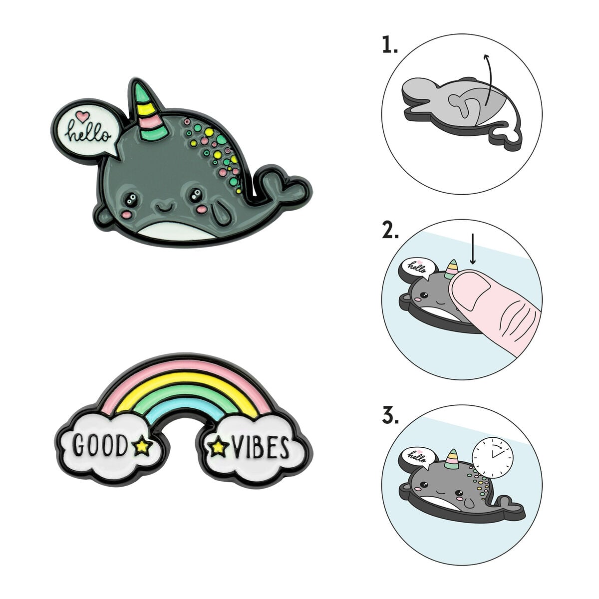 Legami - 2er-Set Narwhal + Rainbow Metal Stickers - Cutie