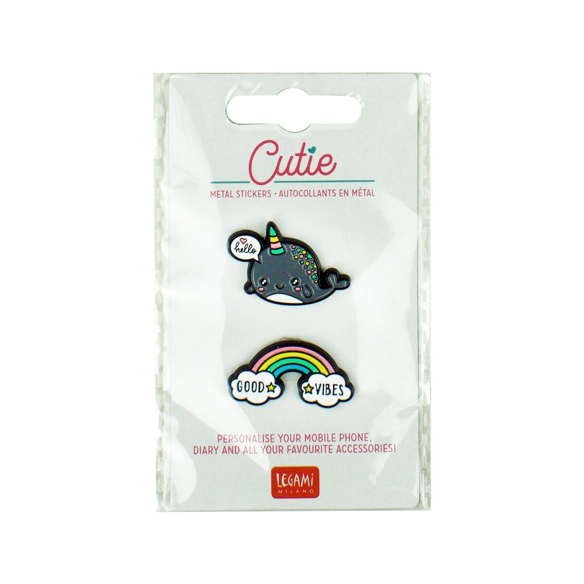 Legami - 2er-Set Narwhal + Rainbow Metal Stickers - Cutie