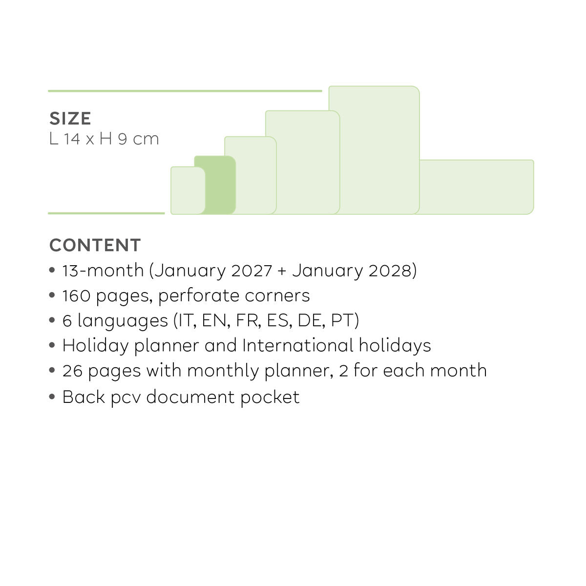 Legami - 13-Month Küçük Horizontal Weekly Günlük 2027 - Shades Green