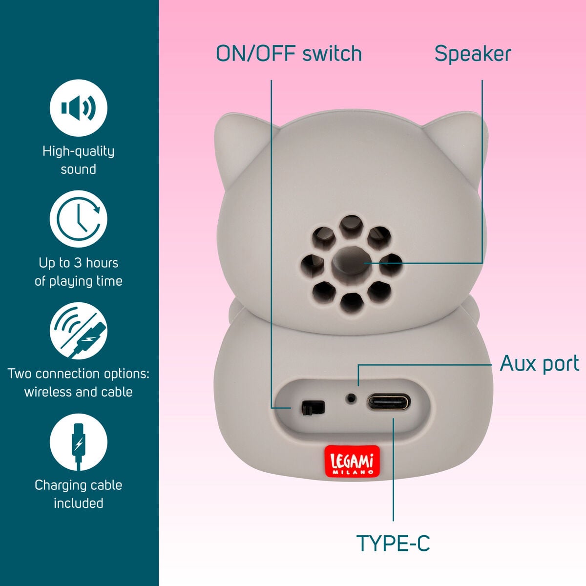 Legami - Kitty Kablosuz Smartphone Standı ile Speaker - Sound Cuteness