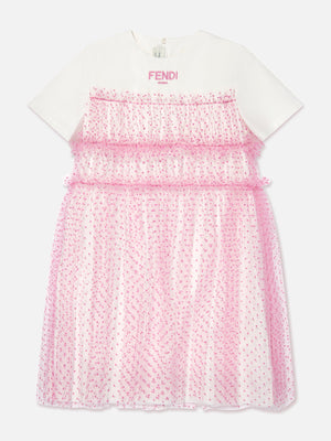 Fendi Girls Logo Tulle Dress in Pink