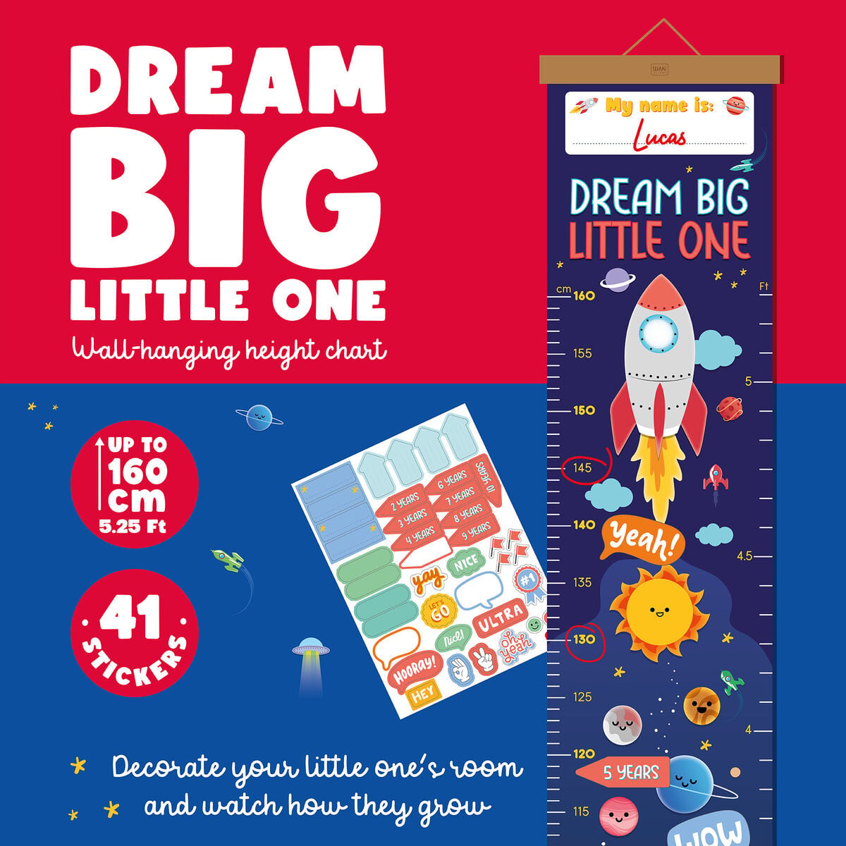 Legami - Wall-Hanging Height Chart - Weltraum - Dream Big Little One