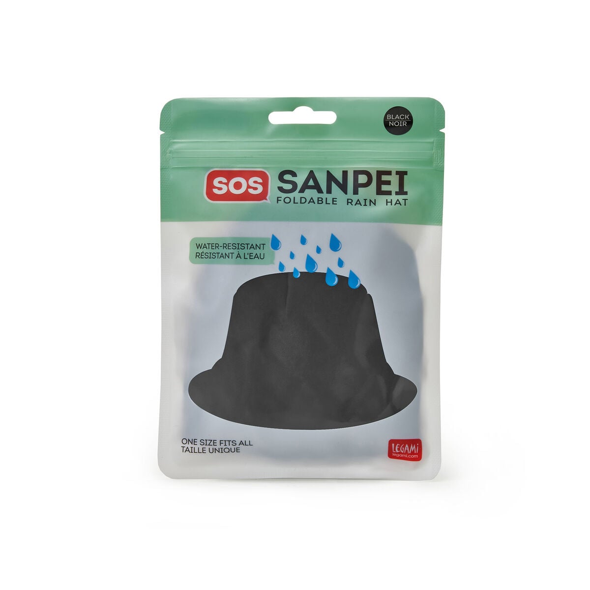 Legami - Schwarzer faltbarer Regenhut - SOS Sanpei