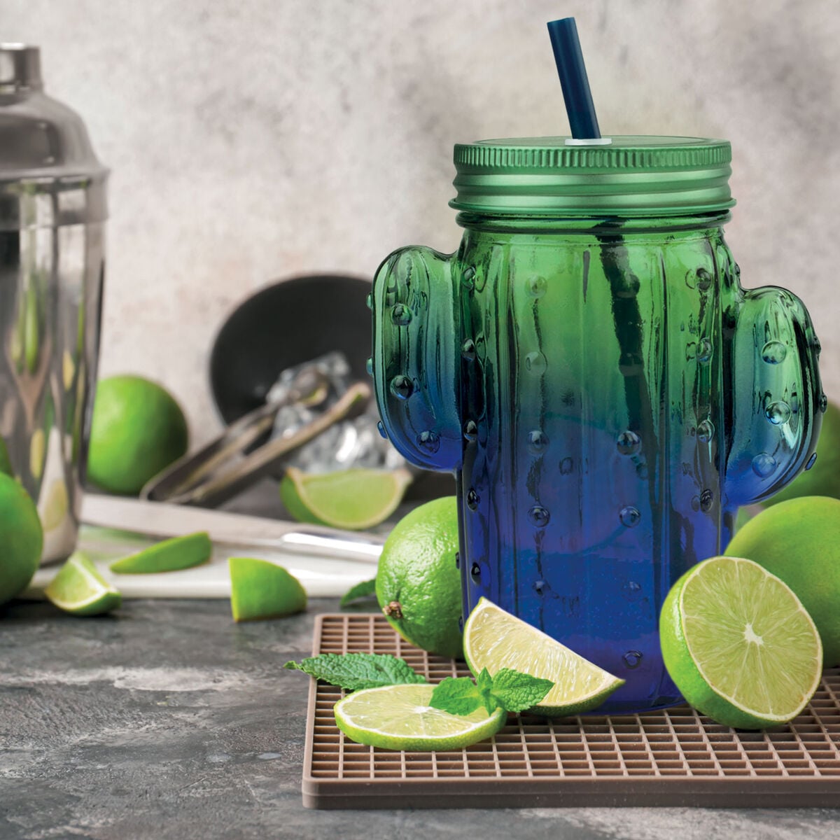 Legami - Drinking Jar ile Lid ve Straw - Cactus - Cheers
