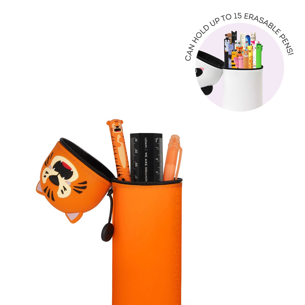 Legami - Tiger "Grrreat Adventures" 2-in-1 Silikon-Federmäppchen - Kawaii