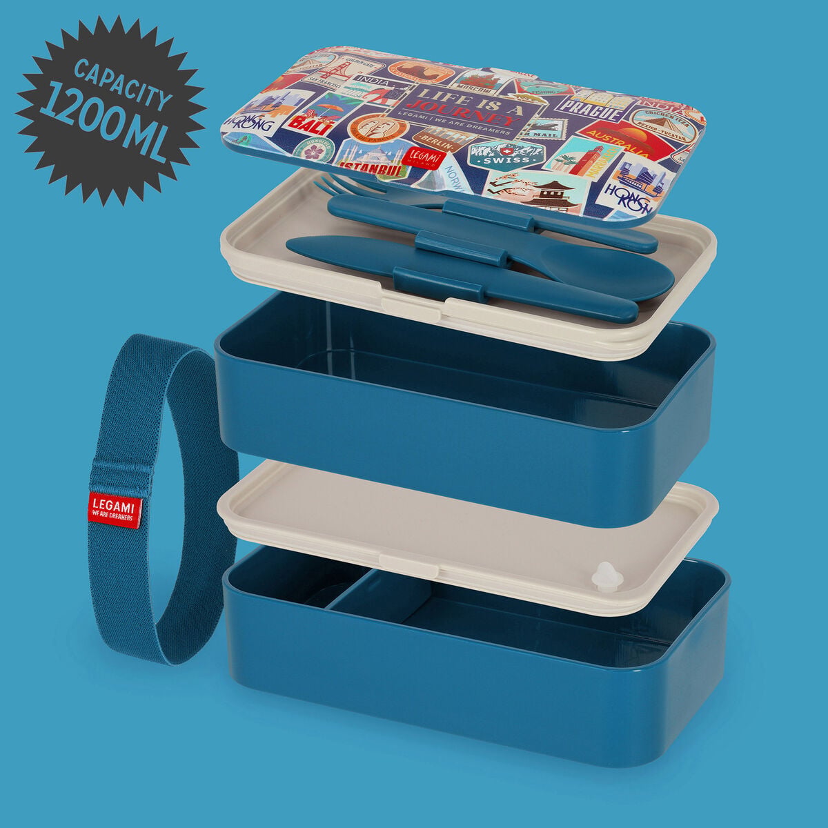 Legami - 1200 ml Bento Yemek Kutusu - Seyahat Strickers - Bento Yemek Kutusu