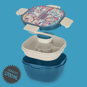 Legami - 1700 ml Bento Yemek Kutusu - Seyahat Stickers - Bento Yemek Kutusu