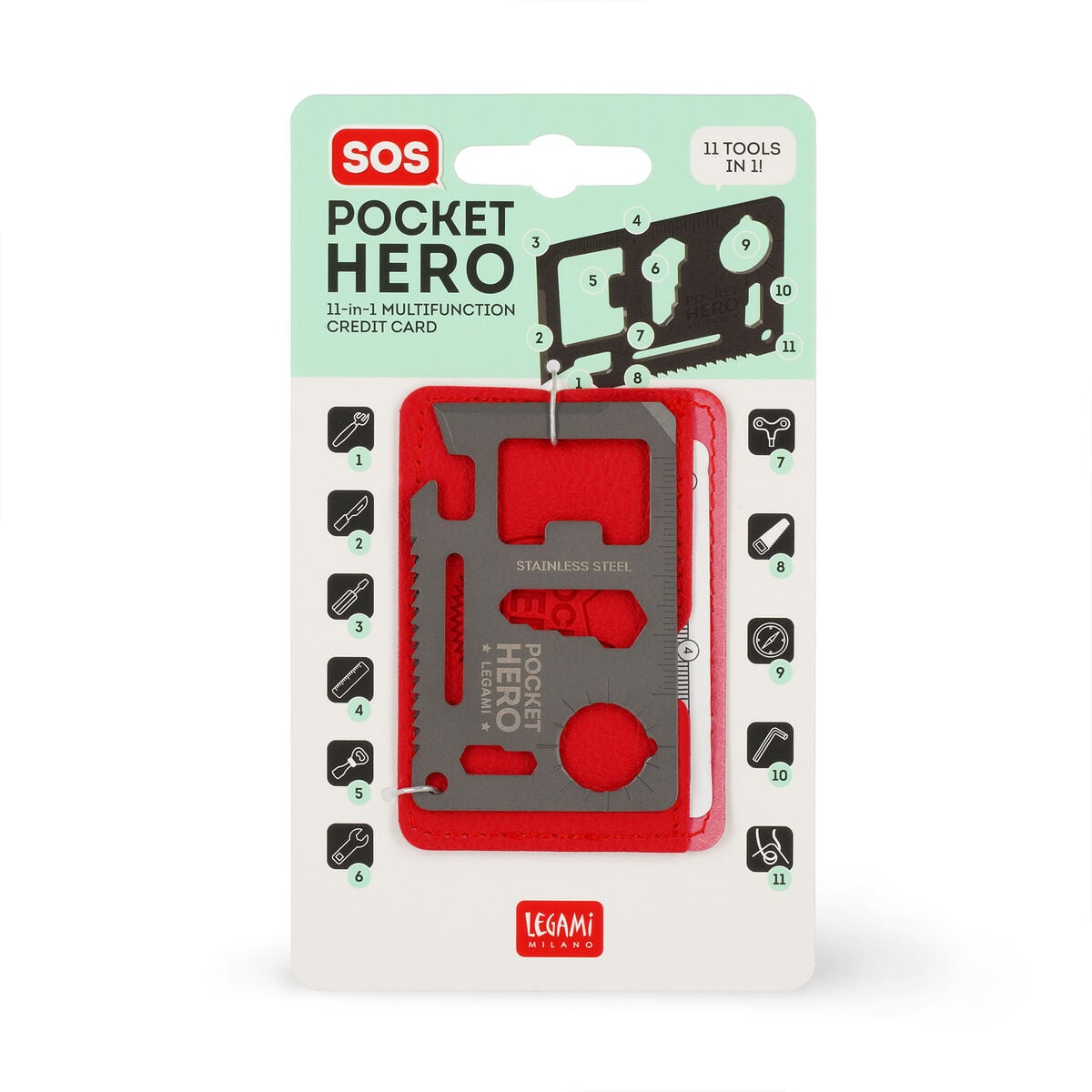Legami - Stainless Steel 11-in-1 Credit Kartı Multi-Tool - SOS Pocket Hero