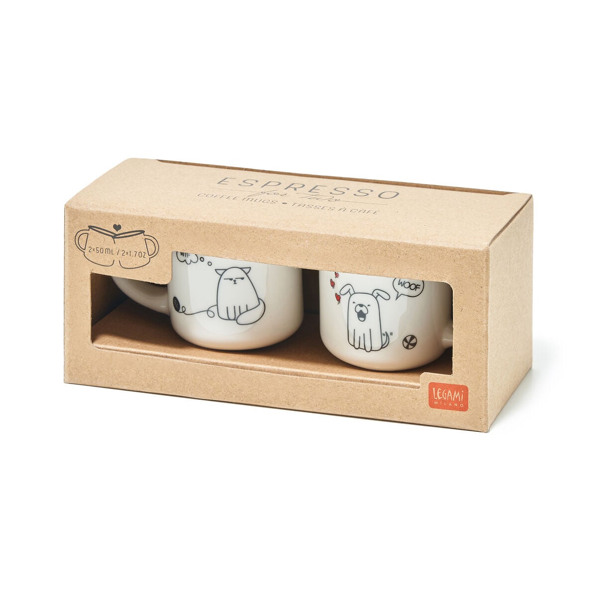 Legami - Seti 2 Coffee Cups - Dog ve Cat - Espresso Two