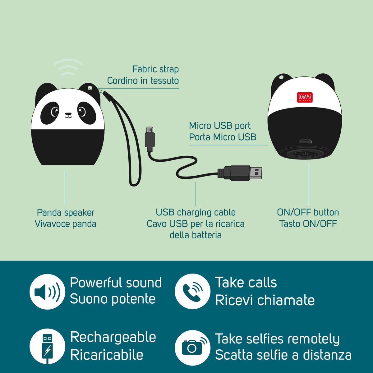Legami - Panda Mini Kablosuz Hands-Free Speaker - Pump Up Volume