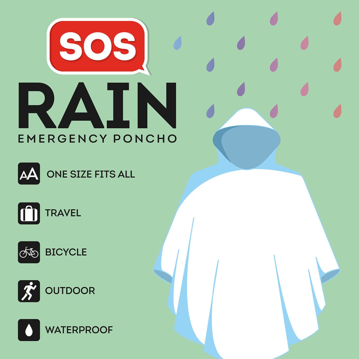 Legami - Waterproof Poncho Adults - SOS Rain - Adult's size