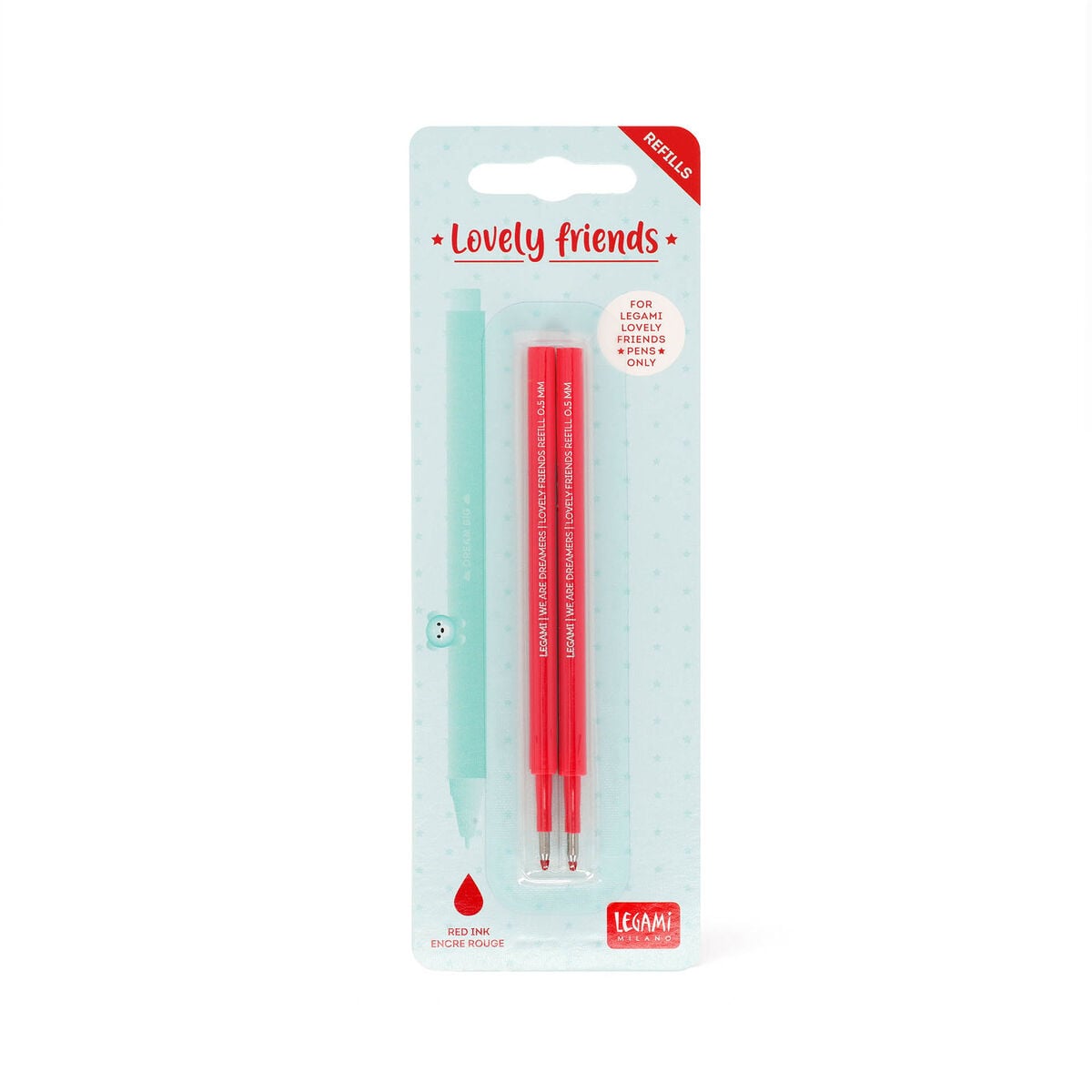 Legami - Seti 2 Refills Sevimli Arkadaşlar Gel Pens - Red Ink