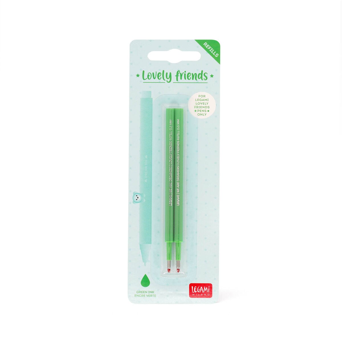 Legami - Seti 2 Refills Sevimli Arkadaşlar Gel Pens - Green Ink