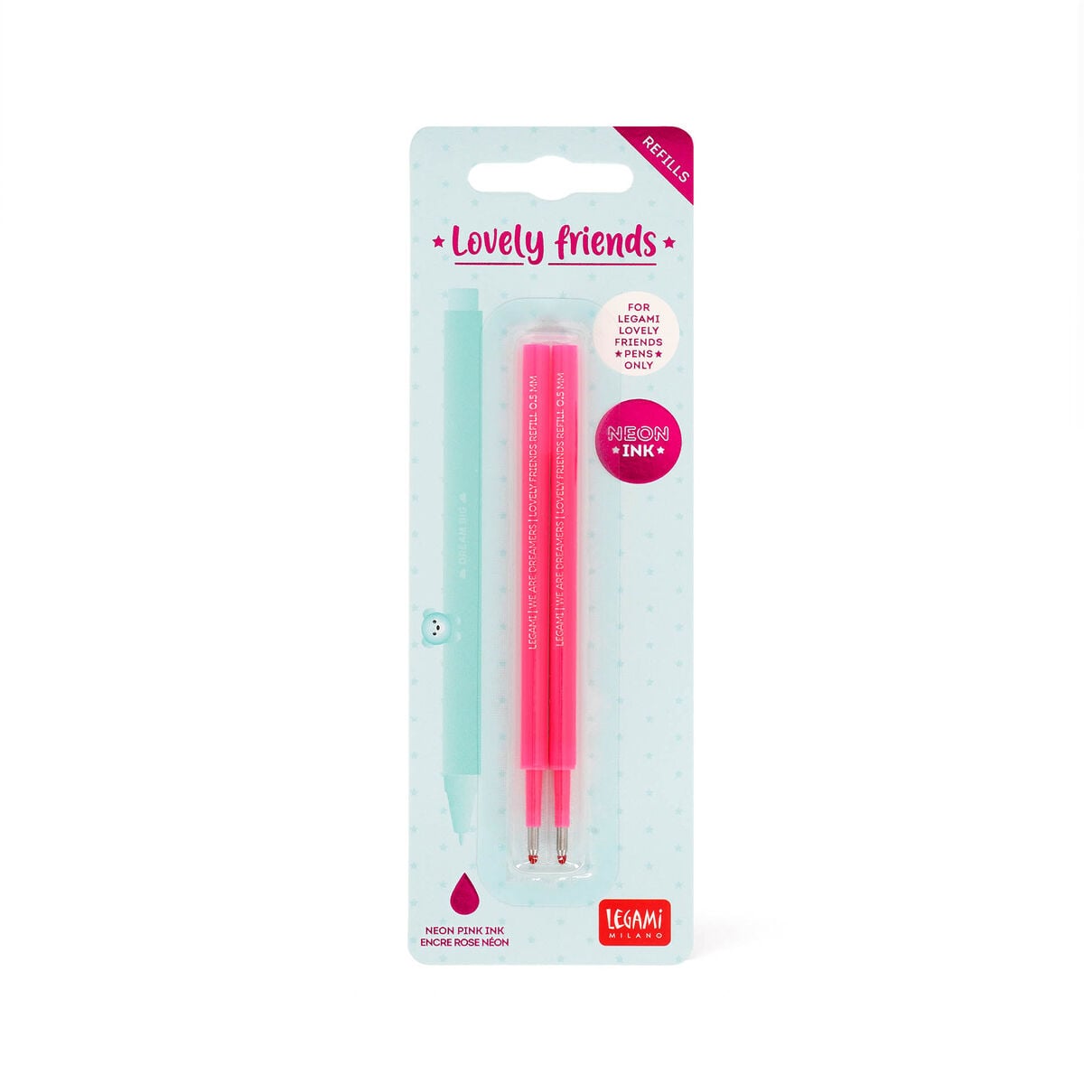 Legami - Seti 2 Refills Sevimli Arkadaşlar Gel Pens - Neon Pink Ink
