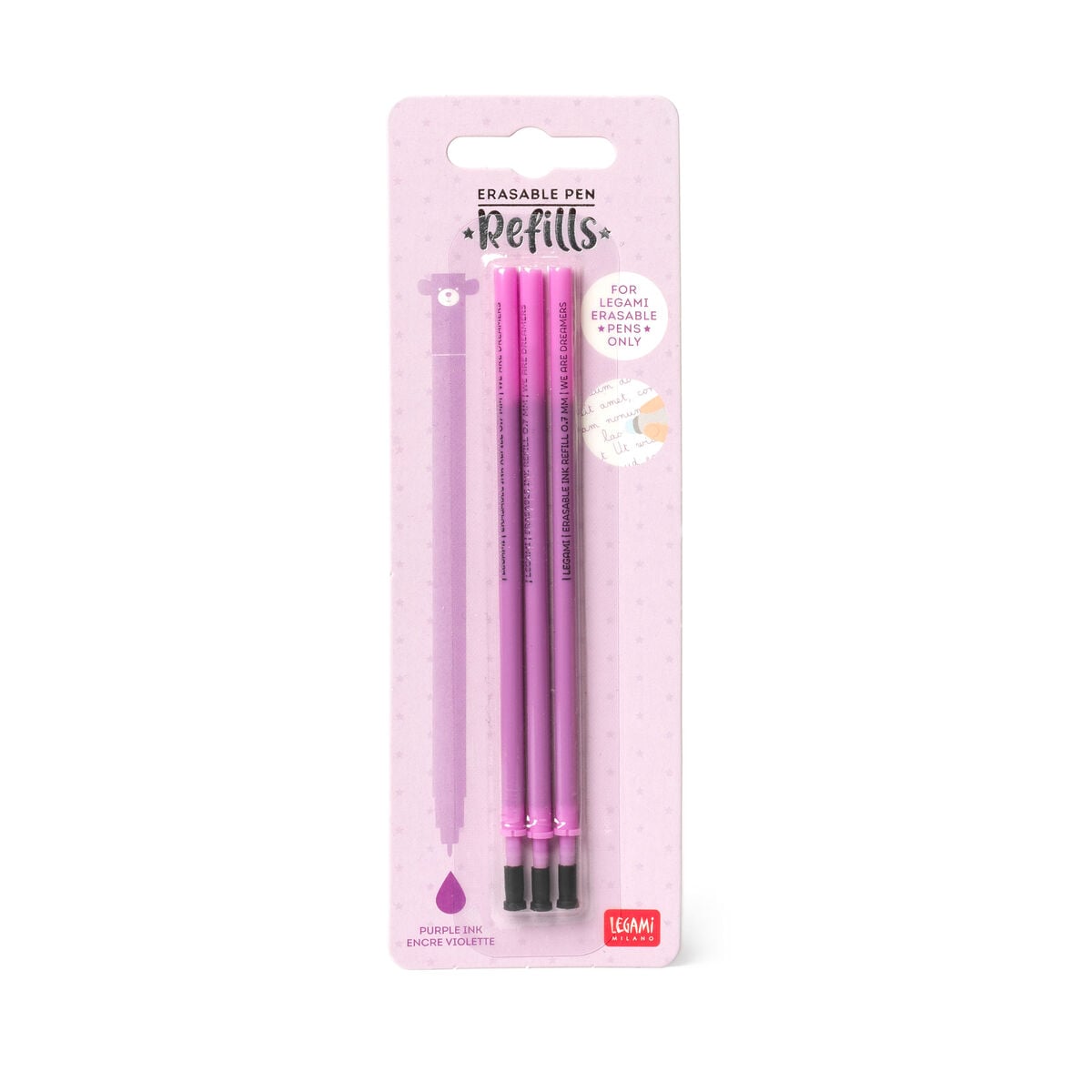 Legami - 3'lü Seti Refills Erasable Pens - Purple Ink - Erasable Kalem