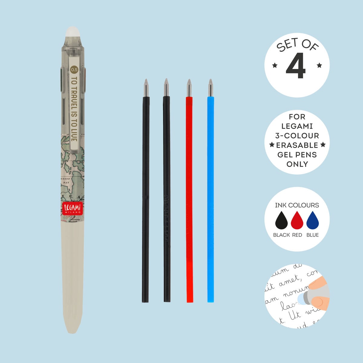 Legami - 4'lü Seti Refills 3-Colour Erasable Gel Pens