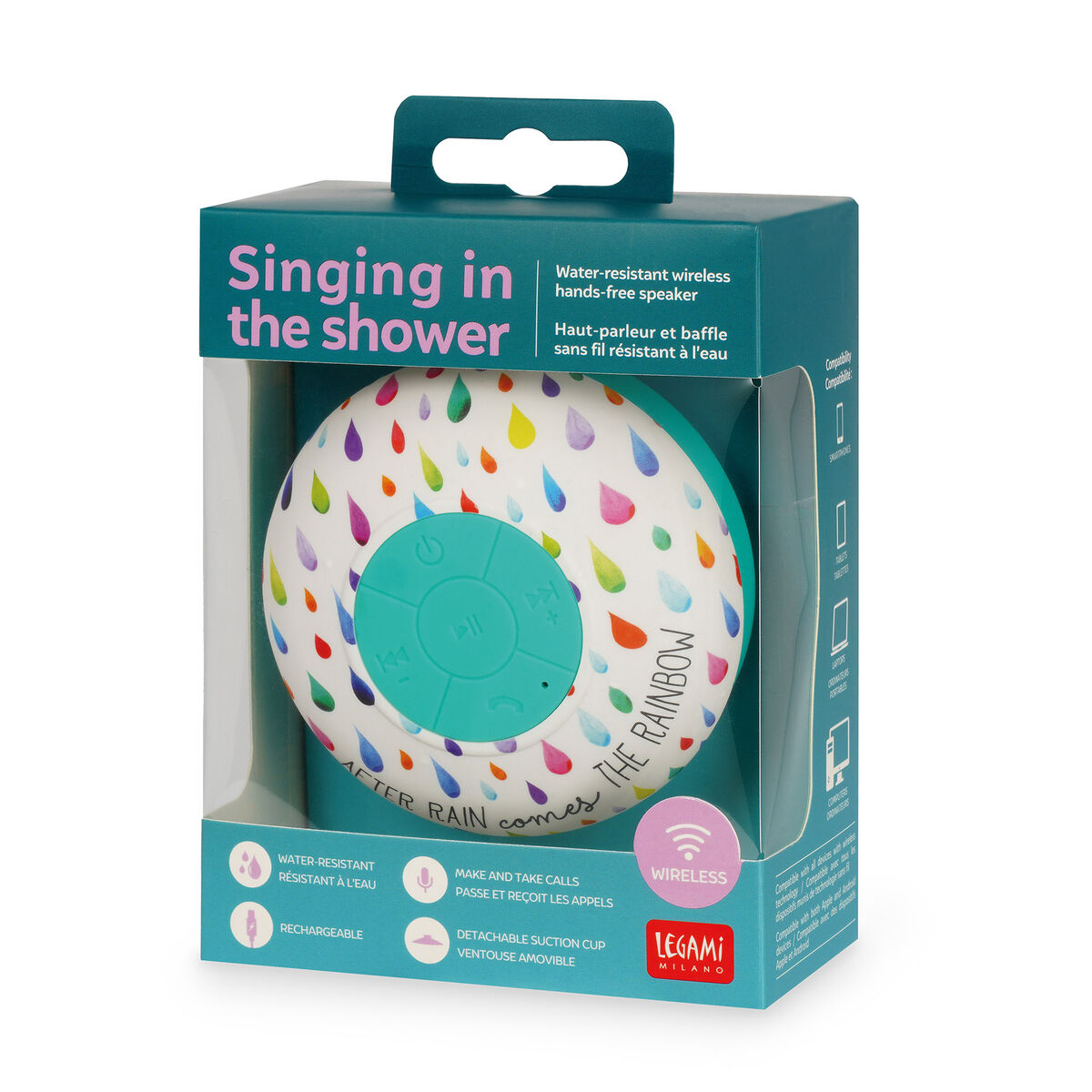 Legami - After Rain wasserabweisender Bluetooth®-Freisprechlautsprecher - Singen unter der Dusche