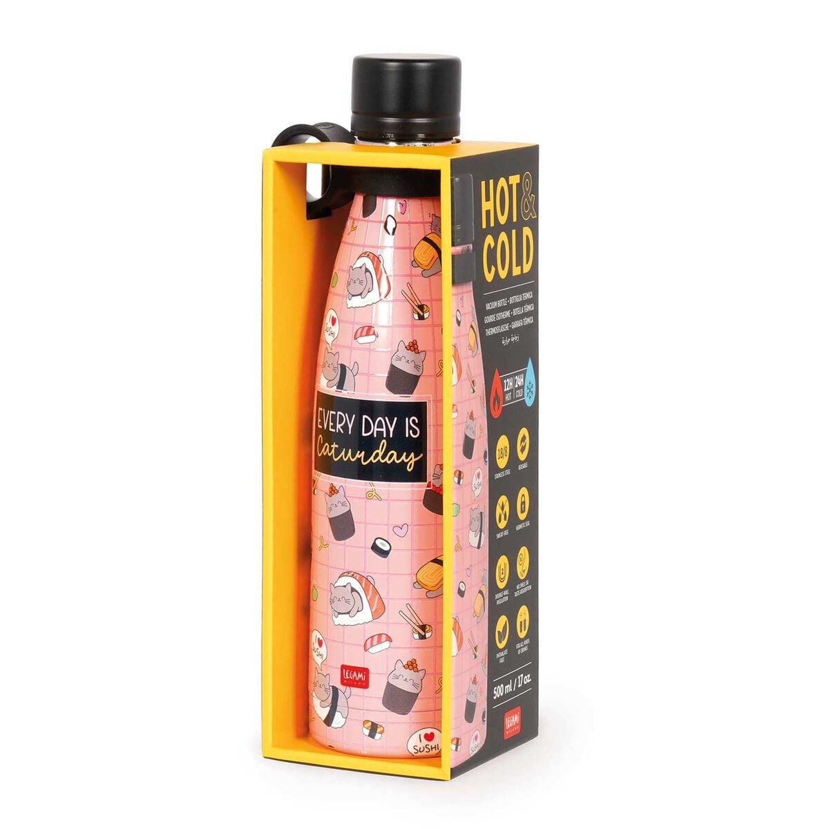 Legami - 500 ml Vakum Şişe - Sushi Cat - Sıcak ve Soğuk