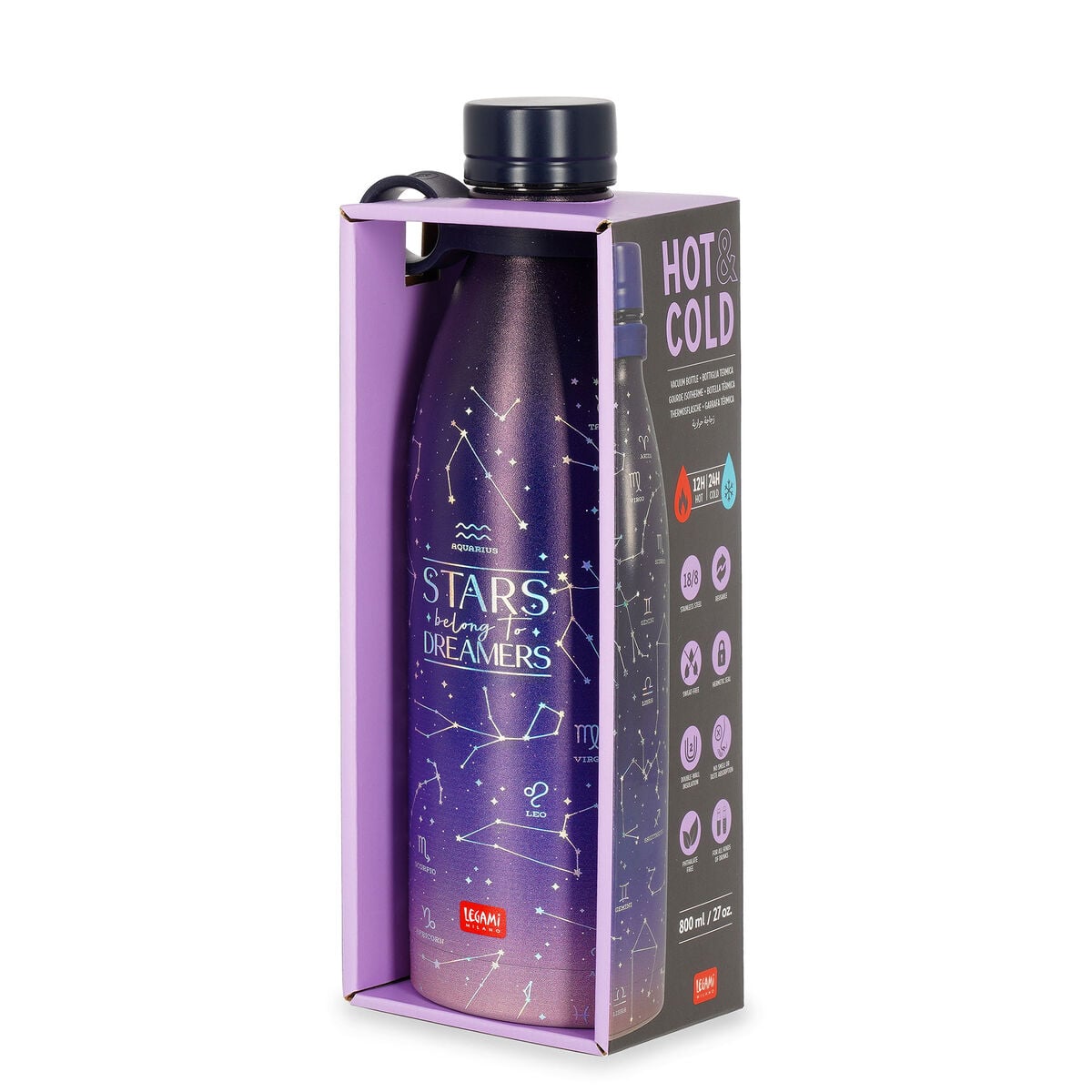 Legami - 800 ml Vakum Şişe - Stars - Sıcak ve Soğuk