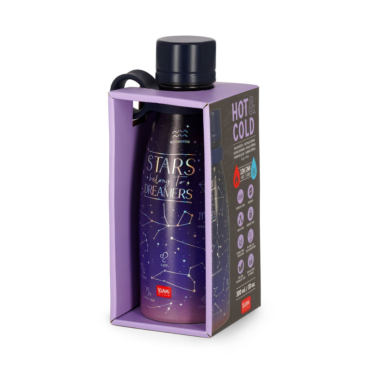 Legami - 300 ml Mini Vakum Şişe - Stars - Sıcak ve Soğuk