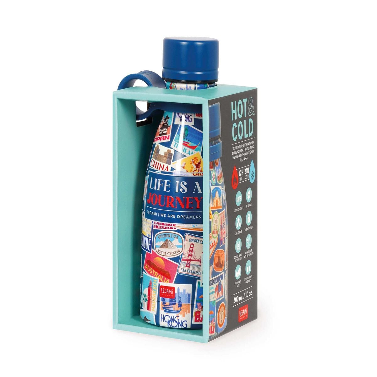 Legami - 300 ml Mini Vakum Şişe - Seyahat Stickers - Sıcak ve Soğuk
