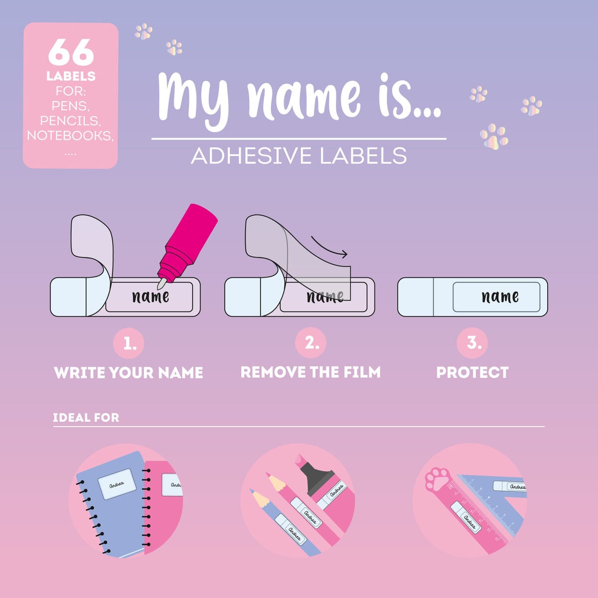 Legami - Schutzfolie mit selbstklebenden Etiketten - My Name Is... - Kitty