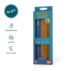 Legami - Seti 6 Stainless Steel Straws - Standard Size