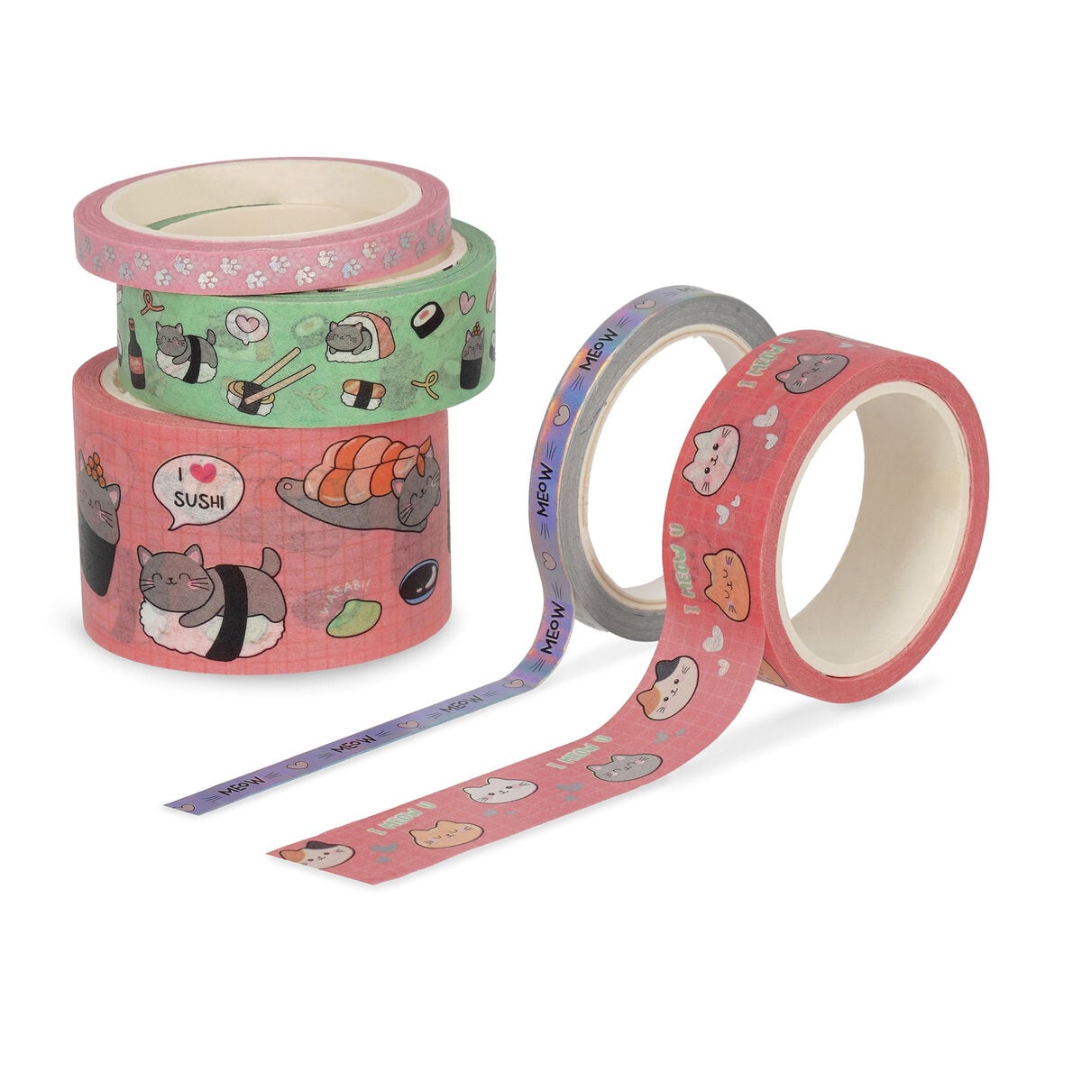 Legami - 5'li Set Dekoratif Kitty Kâğıt Yapışkan Bantlar - Banttan Banda