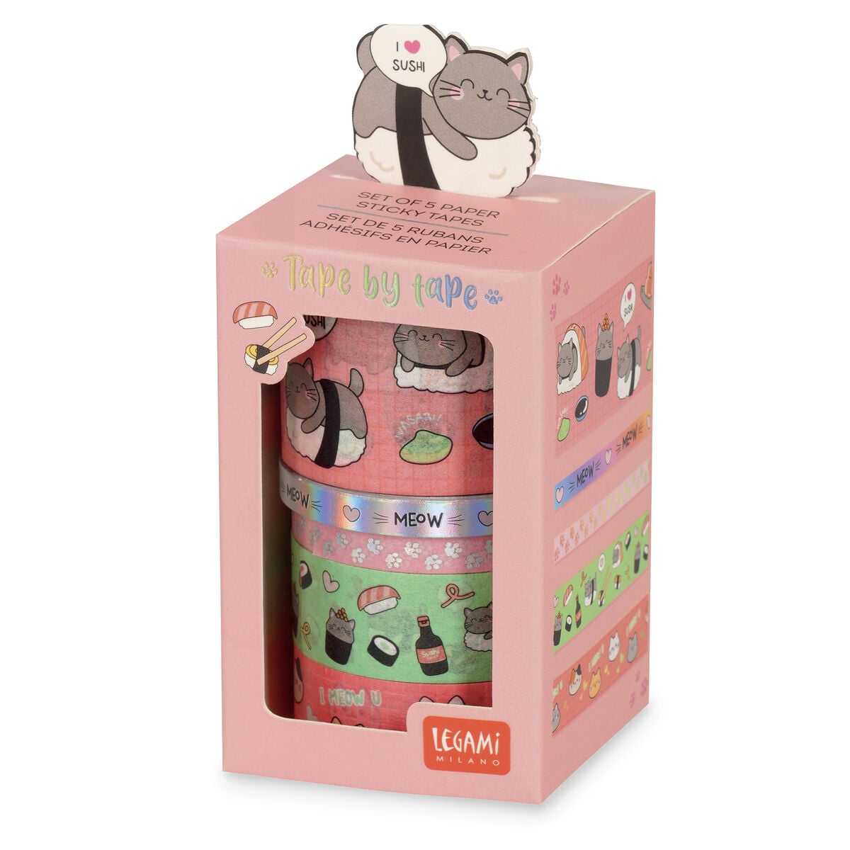 Legami - 5'li Set Dekoratif Kitty Kâğıt Yapışkan Bantlar - Banttan Banda