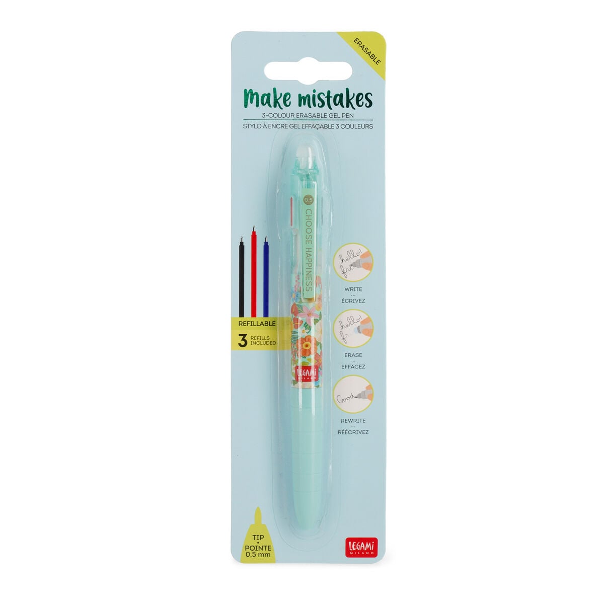 Legami - 3-Colour Erasable Gel Kalem - Çiçekler - Make Mistakes