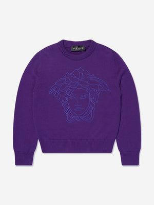 Versace Girls Wool Logo Jumper in Purple