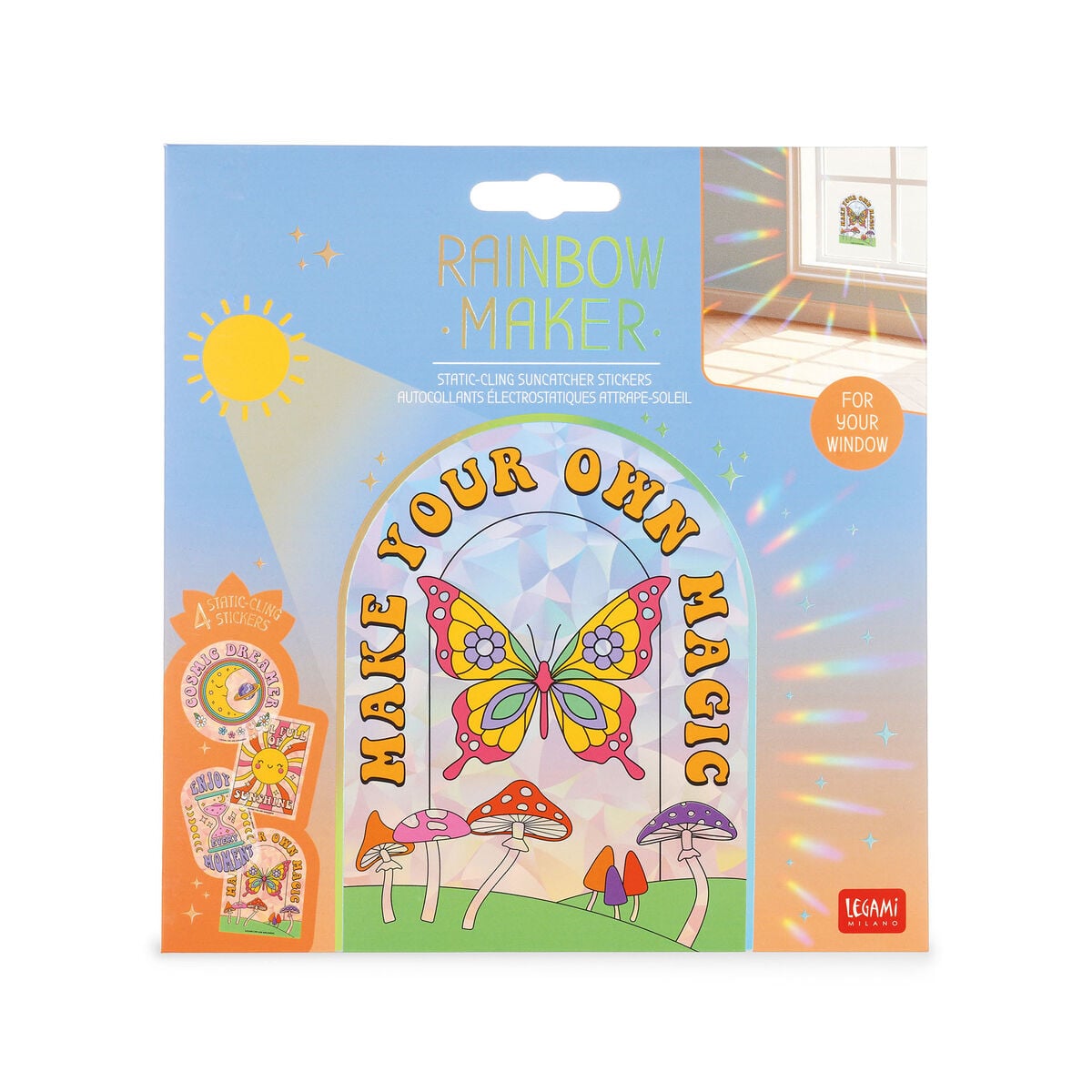 Legami - 4'lü Seti Static-Cling Suncatcher Stickers Windows - Rainbow Maker