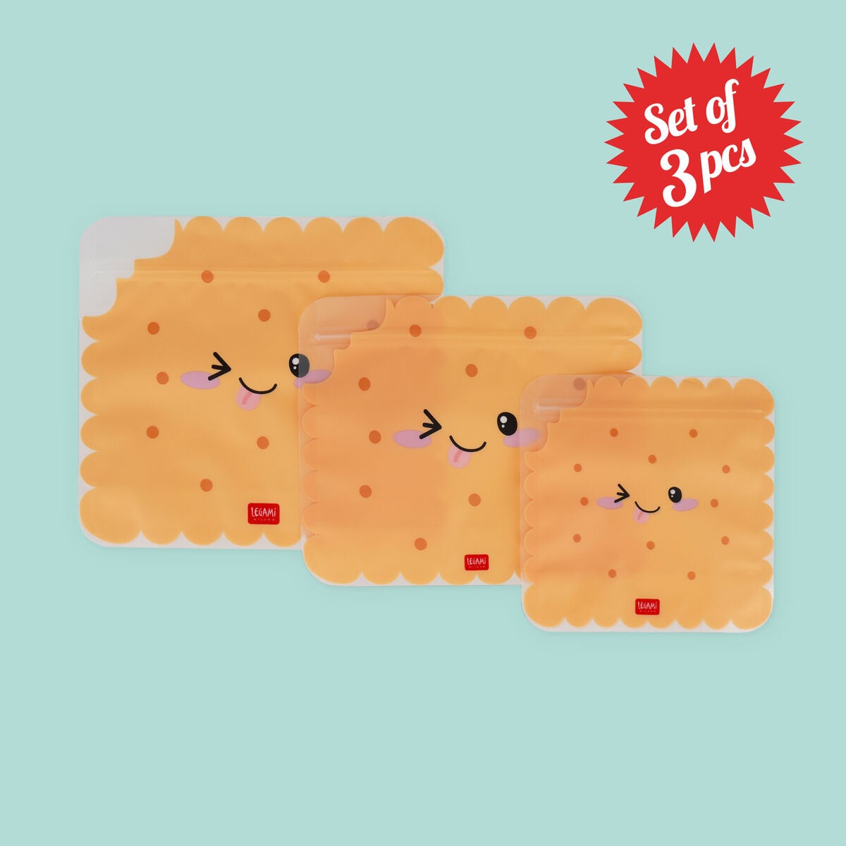 Legami - 3'lü Seti Reusable Snack Bags - Cookie - Snack Bags