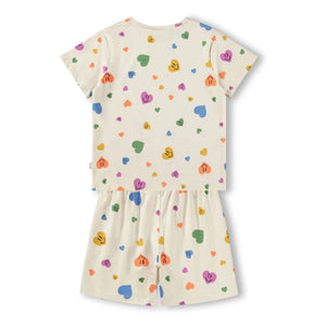 Molo - Luvis Hearts Pyjama mit Shorts aus Bio-Baumwolle | Ecru