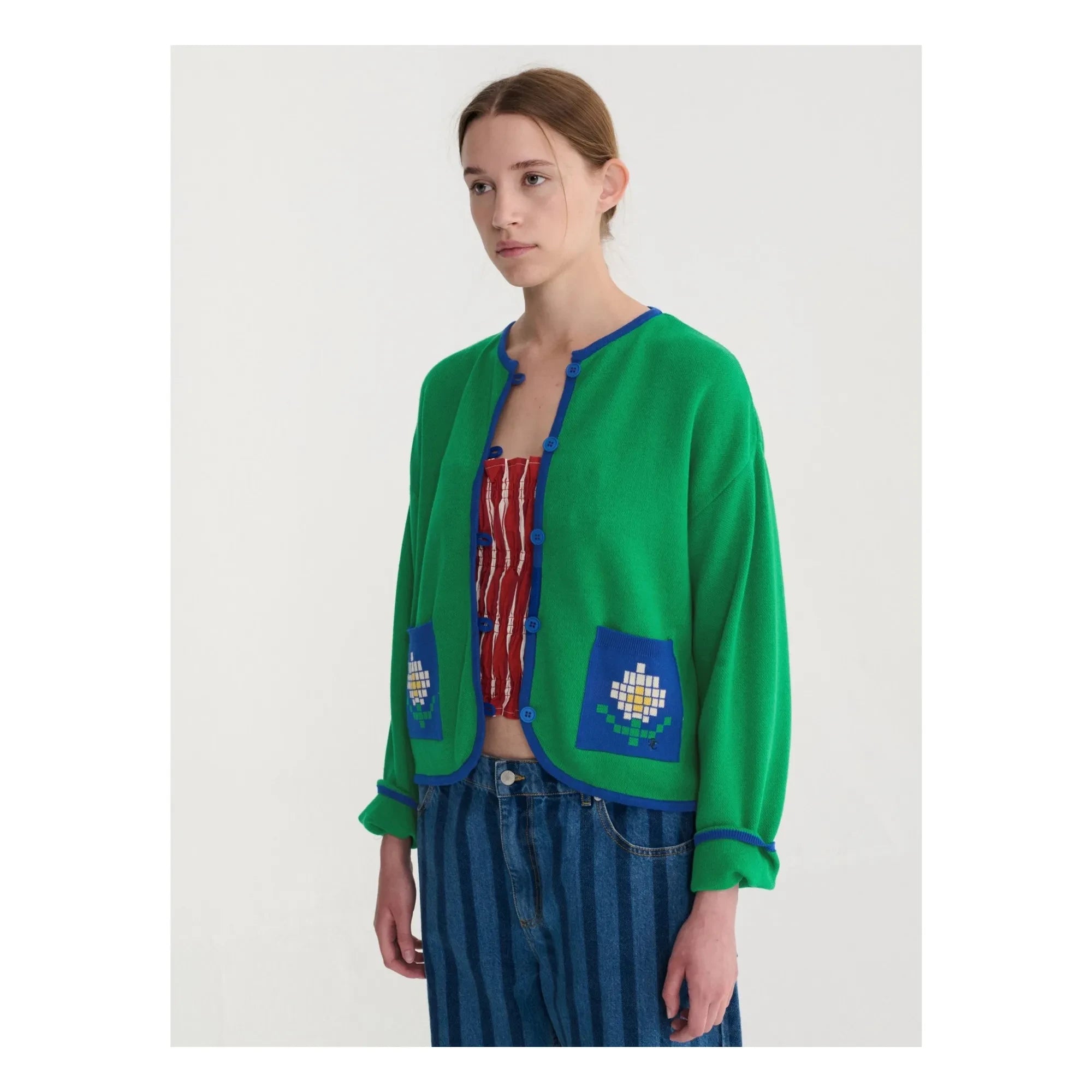 Bobo Choses - Pixel Daisy Strickjacke aus Bio-Baumwolle | Grün