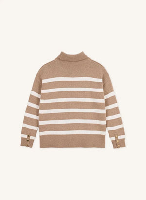 Petit Bateau - Gestreifter Wolle Rollkragenpullover | Beige