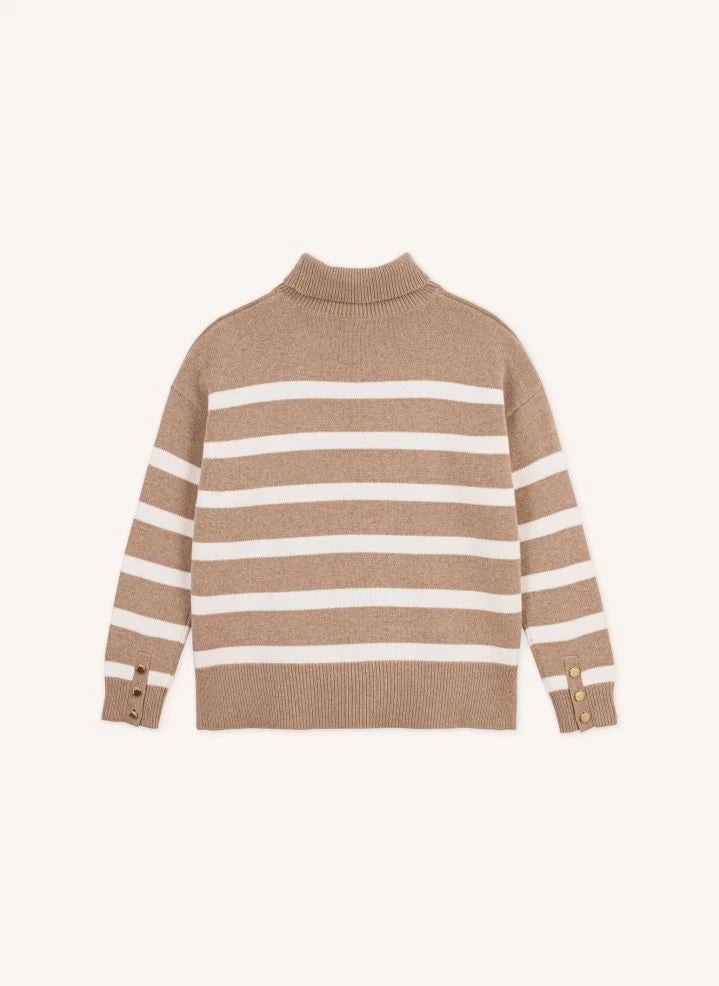 Petit Bateau - Gestreifter Wolle Rollkragenpullover | Beige