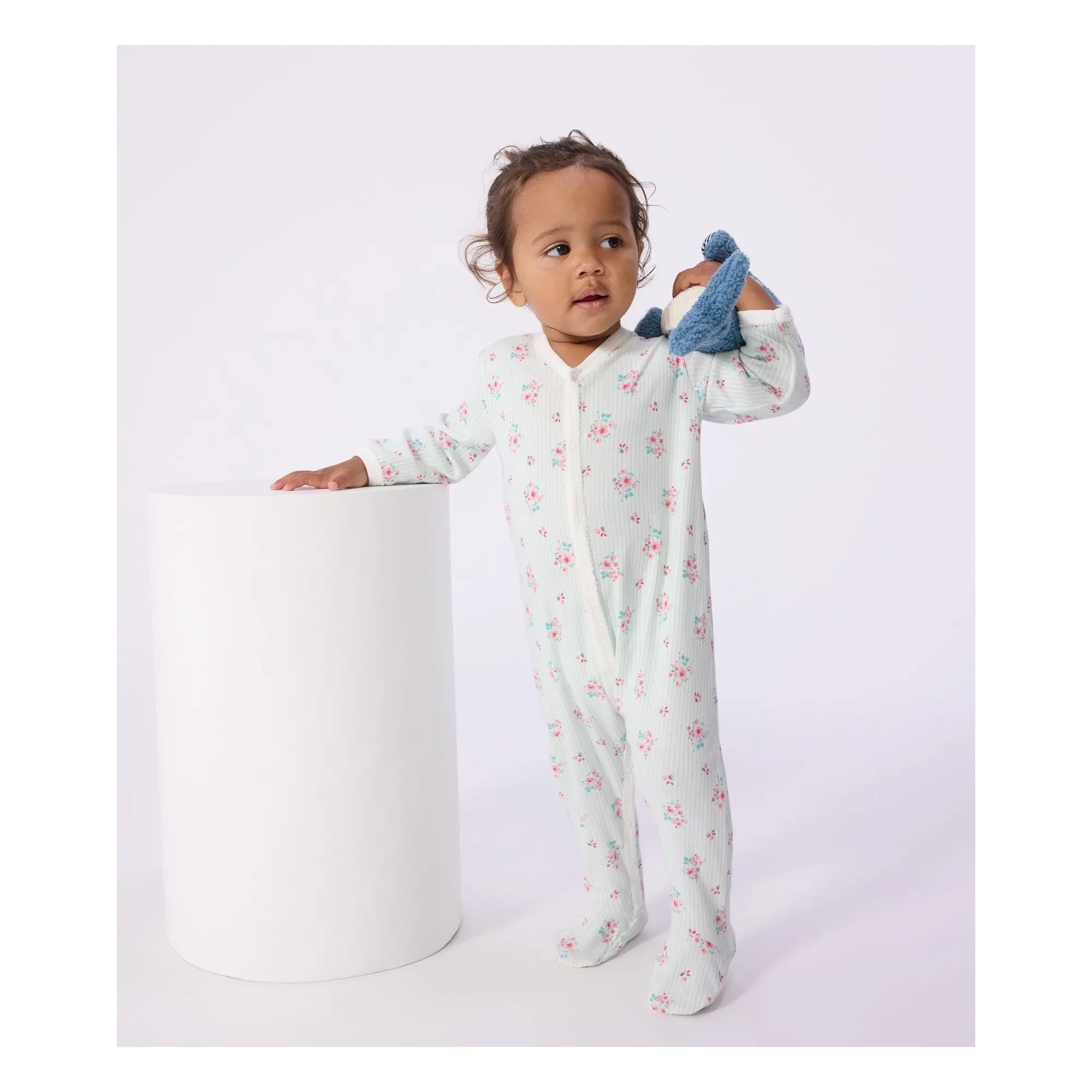 Petit Bateau - Pyjamas Dors Bien Gestreift Geblümt | Weiß