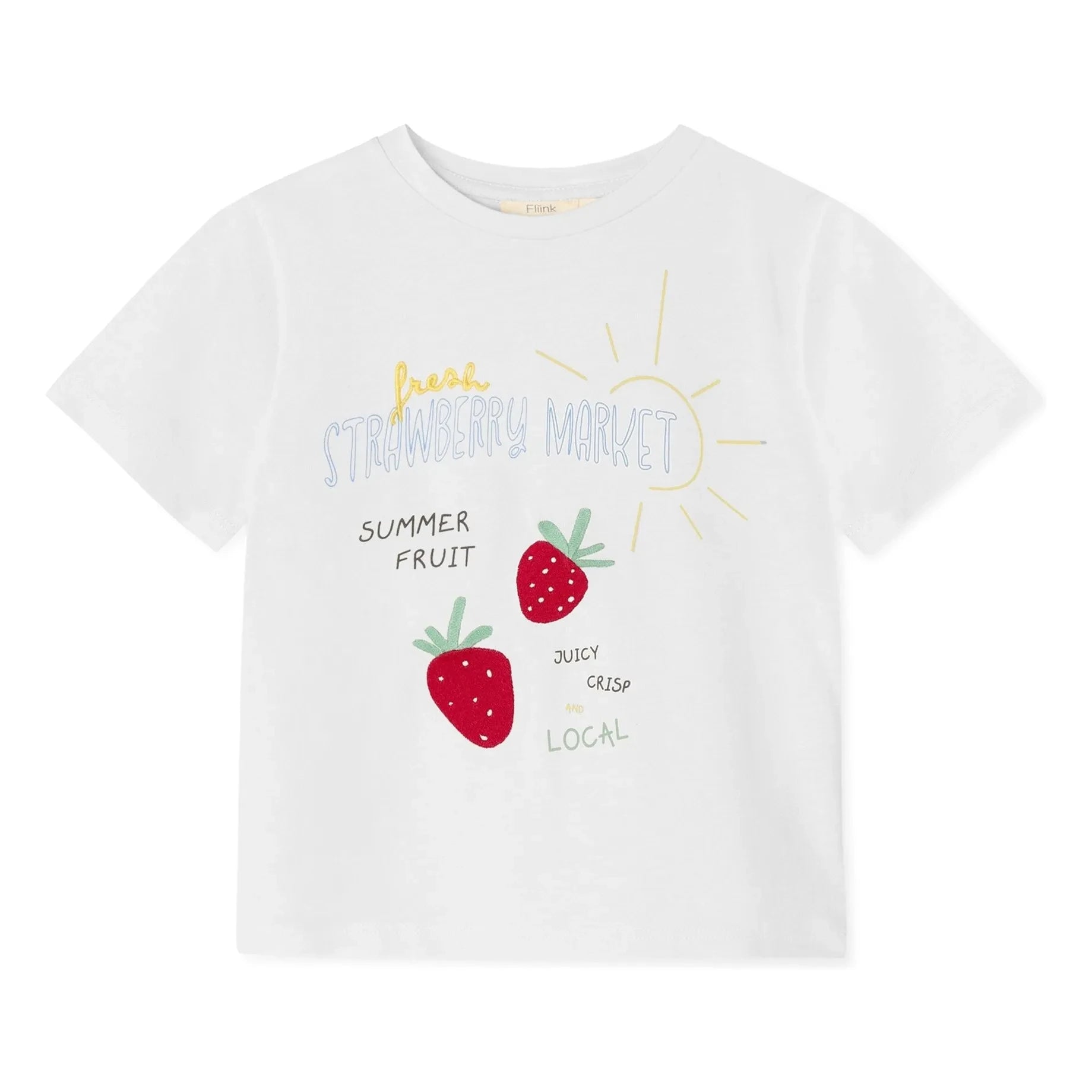Fliink - Sommer Erdbeere Bio-Baumwoll-T-Shirt | Weiß