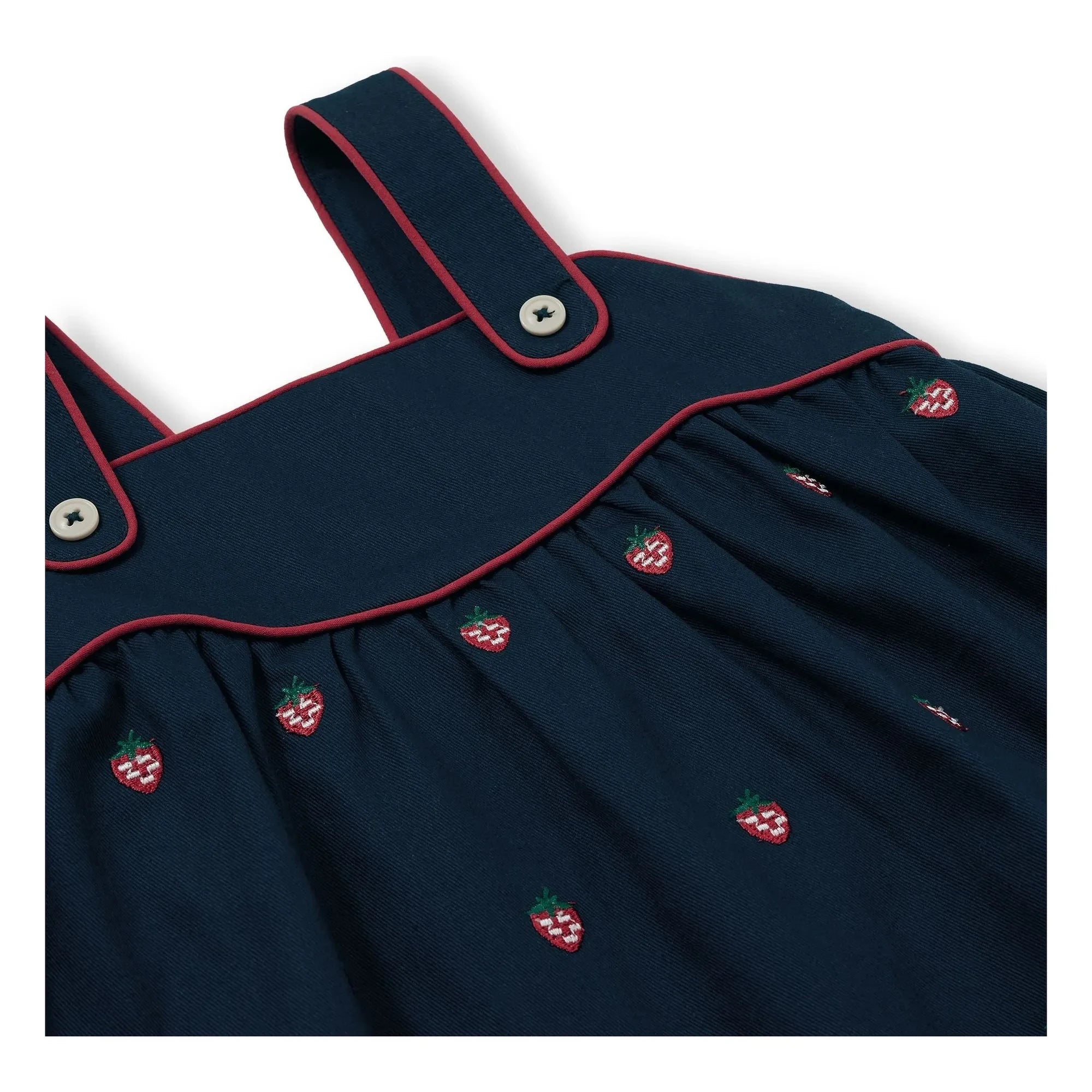 Goldie + Ace – Erdbeer Rüschenkleid | Marineblau