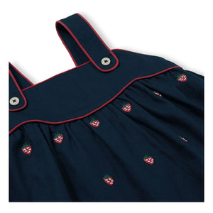 Goldie + Ace – Erdbeer Rüschenkleid | Marineblau