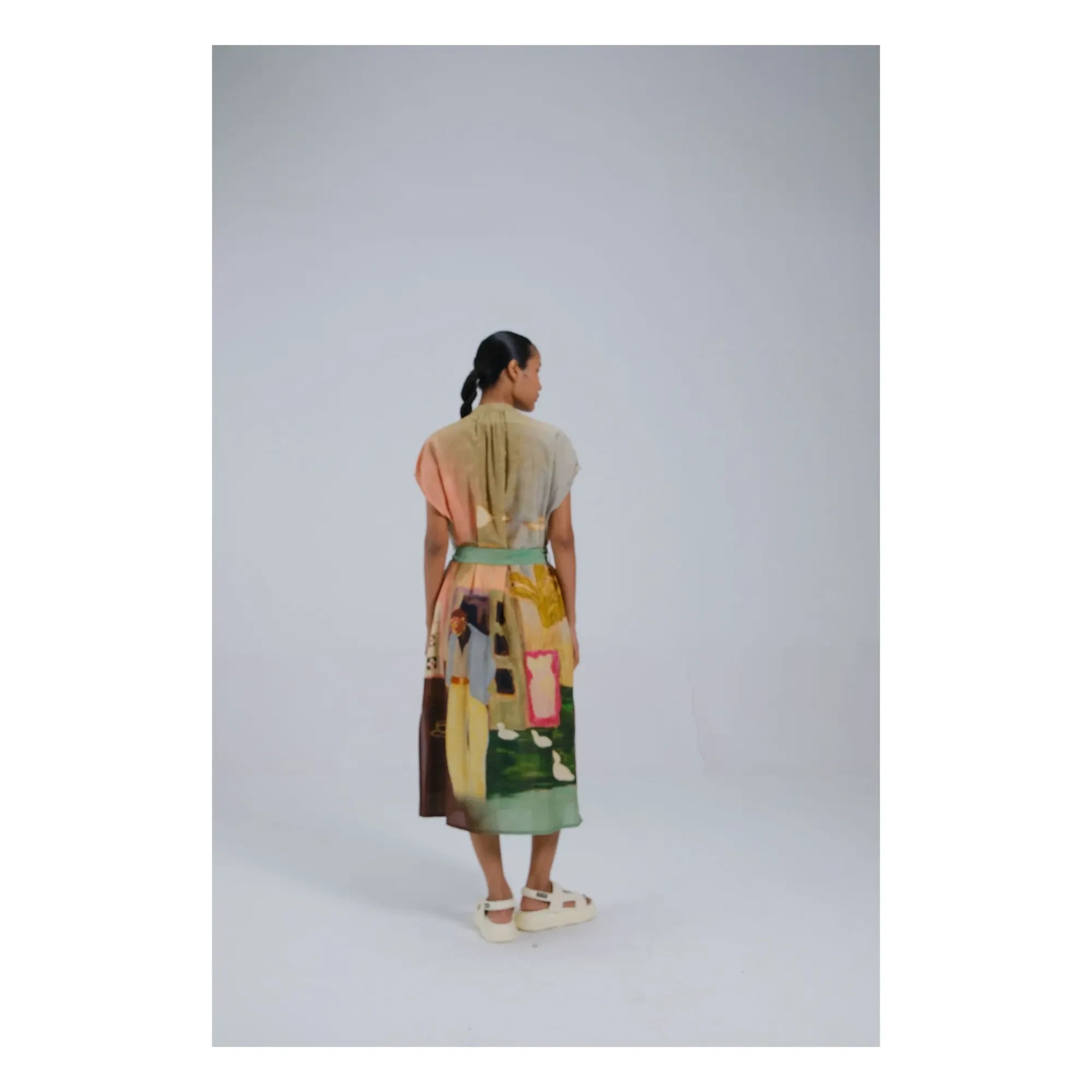 CORD - Baumwoll-Seiden-Cape-Kleid | Grün