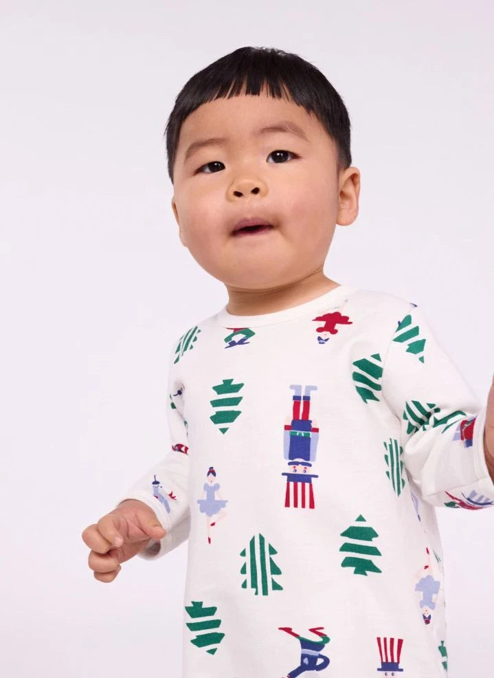 Petit Bateau - Weihnachts-Pyjamas Bio-Baumwoll-Fleece | Weiß