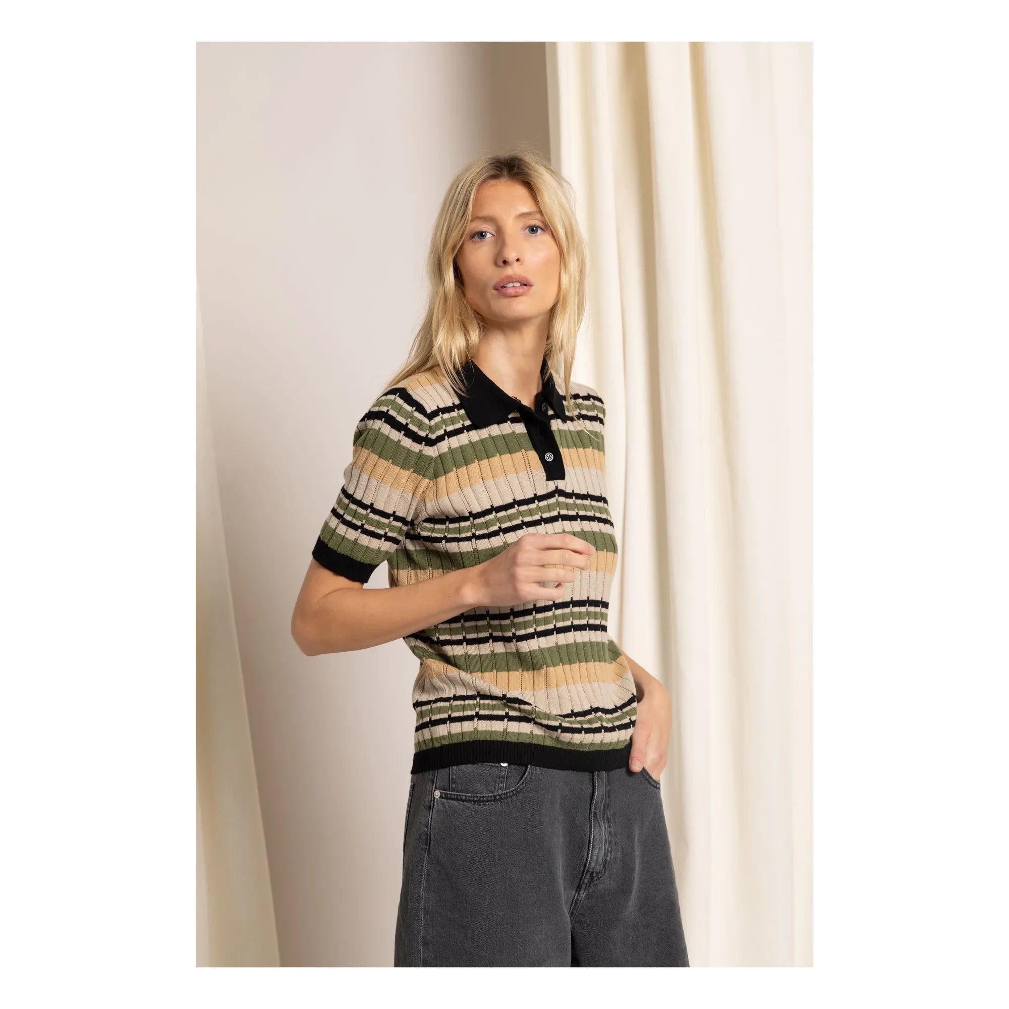 Smallable Woman - Selma gestreiftes Poloshirt | Eisbraun