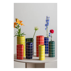 Present Time - Retro Tiles Yuvarlak Vazo | Cobalt