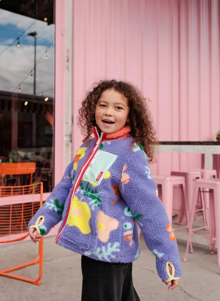 Hello Hossy - Blumenmuster Polar Fleece Jacke | Lila