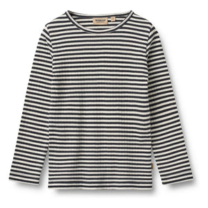 Wheat - Stig Geripptes T-Shirt aus Bio-Baumwolle | Marineblau
