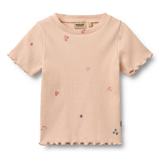 Wheat – Alicia Geripptes T-Shirt Bio-Baumwolle Blumen | Pfirsich