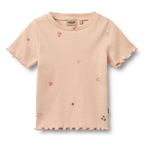 Wheat – Alicia Geripptes T-Shirt Bio-Baumwolle Blumen | Pfirsich